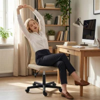 Vinsetto Computer Desk Chair, Mesh Office Chair with Adjustable Height and Swivel Wheels, Armless Study Chair, Beige(m-6)