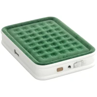 Outsunny Inflatable Mattress, Double Air Bed with Built-in Electric Pump, 3 Mins Inflation, Flocked Surface, Dark Green(m-1)