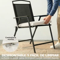 Outsunny Juego de Cojines para Sillas de Comedor 46x42x7 cm 6 Piezas con Funda Lavable y Lazos, Impermeable y Anti-UV Crema(m-7)