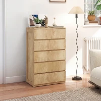 HOMCOM Cómoda 5 Cajones para Dormitorio Moderna Diseño sin Tiradores para Comedor Entrada 60x39x100 cm Madera Natural(m-2)