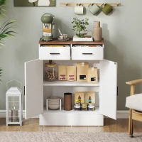 HOMCOM Credenza Moderna 2 Cassetti e Armadietto 2 Ante, Ripiano Interno Regolabile, Bianco e Legno(m-7)