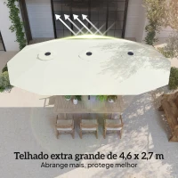 Outsunny Guarda-Sol Duplo de Jardim 4,6x2,6 m com Manivela Manual Proteção UV50+ Capa Resistente à Água Creme(m-5)
