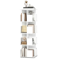 HOMCOM Bibliothèque rotative à 4 niveaux, étagère rangement avec 16 compartiments, 39 x 39 x 128,3 cm, blanc