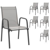 Outsunny Juego de 6 Sillas de Jardín Exterior Apilables con Reposabrazos Asiento y Respaldo de Malla Estructura de Metal Gris