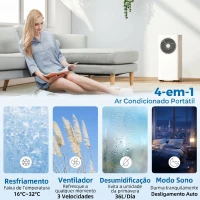HOMCOM Ar Condicionado Portátil 7000 BTU Baixo Consumo Climatizador Portátil 4 em 1 Arrefecimento Desumidificador Ventoinha Modo Sono Temporizador 24H para 26 m² 31x35x68 cm Branco(m-5)