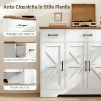 HOMCOM Credenza Cucina Rustico, Mobile Cucina con Ante Soft-Close, 3 Cassetti, 3 Ripiani Regolabili, Portaspezie, Bianco(m-7)