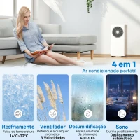 HOMCOM Ar Condicionado Portátil 9000 BTU Baixo Consumo Climatizador Portátil 4 em 1 Arrefecimento Desumidificador Ventoinha Modo Sono Temporizador 24H  para 33 m² 31x35x68 cm Branco(m-5)