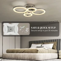 HOMCOM LED Ceiling Light, Modern Dimmable 4 Rings Ceiling Lamp with Wall Switch, 40W 4350lm Flush Mount Ceiling Light with 3500K/4500K/6000K Colour Temperatures for Living Room, Bedroom, Silver Tone(m-6)