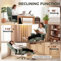 HOMCOM Executive Office Chair, Reclining Desk Chair with Footrest, Adjustable Armrests, Pet Friendly Faux Leather, Green(m-8)