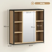 HOMCOM Badezimmer-Spiegelschrank, 6 offene Fächer, 3-stufiges Regal, Wandmontage, Eiche(m-3)