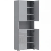 HOMCOM 180 cm Tall Kitchen Cupboard, Pantry Storage Cabinet with Soft Close Doors and Adjustable Shelves, High Gloss Grey(m-1)