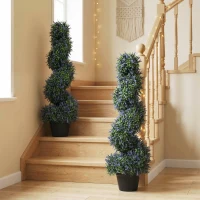 HOMCOM Artificial Lavender Topiary Tree Set of 2, UV Resistant Fake Plants in Pot for Indoor Outdoor Decor, 90 cm, Purple(m-2)