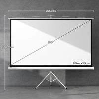 HOMCOM Telo Proiettore Pieghevole da 100" Formato 16:9 con Treppiede Regolabile, 235.8x8x136 cm, Bianco(m-3)