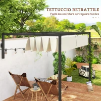 Outsunny Pergola Gazebo 3x2 m con Tettuccio Retrattile e Fori di Drenaggio in Acciaio e Poliestere, Crema(m-5)