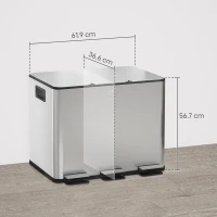 HOMCOM 3 x 20L Pedal Bin, Steel Triple Kitchen Bin with Soft Close Lid, Removable Inner Buckets, Fingerprint-Proof, Silver Tone(m-3)