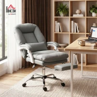HOMCOM Ergonomic Executive Office Chair, Velvet Reclining Desk Chair with Lumbar Support, Footrest, Plush Thick Cushion, Grey(m-2)