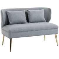 HOMCOM 2 Seater Sofa, Linen-look Fabric Small Sofa with Wing Back, Thick Seat, Metal Legs, Light Grey(m-11)