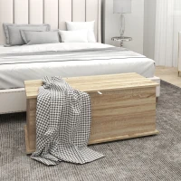 HOMCOM Banco de Almacenaje con Bisagra de Seguridad Estilo Moderno para Pasillo Dormitorio Salón 100x40x40 cm Roble(m-2)