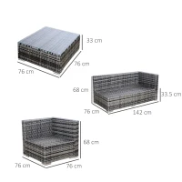 Outsunny 4 Pieces Rattan Garden Furniture Set, Wicker Outdoor Furniture Set with Corner Sofa Loveseat Coffee Table Cushions, Conservatory Furniture Set for Patio Balcony Poolside, Grey(m-14)