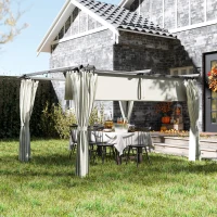 Outsunny Pergola de jardin exterieur 3 x 4 m, toit rétractable et rideaux, anti-UV UPF30+, pour barbecue, patio, terrasse, crème(m-10)