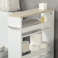 kleankin Chariot de rangement à 3 niveaux chariot de stockage étagère sur roulettes pour cuisine étroite salle de bain buanderie bureau avec poignée - 48 x 15 x 80 cm blanc(m-9)