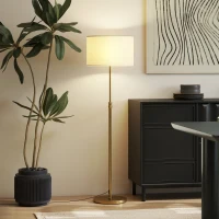 HOMCOM Floor Lamp with Remote, Height Adjustable Standing Lamp with Linen Shade, Dimmable with 3000K-6000K Adjustable Colour Temperatures, Foot Switch for Living Room Bedroom Office, Gold Tone(m-7)
