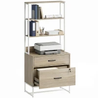 HOMCOM Mueble Archivador con Estantería 2 Cajones Encimera para Impresora Cerradura para A4 Letter Legal Roble(m-10)