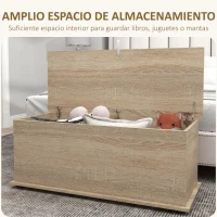 HOMCOM Banco de Almacenaje con Bisagra de Seguridad Estilo Moderno para Pasillo Dormitorio Salón 100x40x40 cm Roble(m-4)