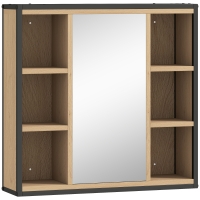 HOMCOM Badezimmer-Spiegelschrank, 6 offene Fächer, 3-stufiges Regal, Wandmontage, Eiche