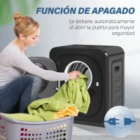 HOMCOM Secadora de Evacuación 4 kg 800W Función Antiarrugas Función Esterilizar 5 Programas Carga Frontal 48x40x56 cm Negro(m-7)