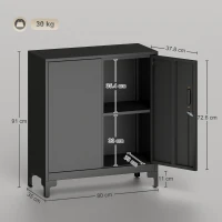HOMCOM Lockable Metal Filing Cabinet, 2-Tier Storage Cupboard with Double Doors, Modern Office Organiser, Black(m-3)