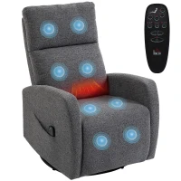 HOMCOM Relaxfauteuil draaibare tv-fauteuil met warmte en vibratiemassage, ligfunctie, schommelfunctie Donkergrijs(m-11)