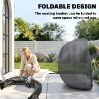 Outsunny Hanging Egg Chair, Folding Texteline Swing Hammock with Side Pocket, Cushion and Stand for Indoor Outdoor, Patio Garden Furniture, Grey(m-17)