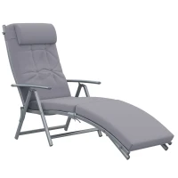 Outsunny Sun Lounger Metal Frame Outdoor Folding Chaise, Texteline Lounge Chair Recliner with Headrest and 7 Levels Adjustable Backrest, Grey(m-21)