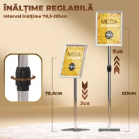 HOMCOM Suport pentru Poster A3 cu Înălțime și Înclinare Reglabilă, Oțel și Aluminiu, Argintiu(m-4)