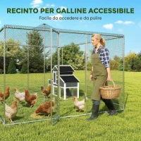 PawHut Pollaio per Galline da Esterno con Porta e Doppi Serratura, in Acciaio Zincato, 4x3x2 m, Argento(m-6)