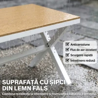 Outsunny Set Masă și Scaune de Grădină 7 Piese, Set Prânz Exterior din Aluminiu cu 6 Scaune Stivuibile, Masă cu Șipci Imitatie Lemn, pentru Terasă, Balcon, Patio, Teak(m-5)