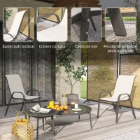 Outsunny Set de 2 Scaune pentru Prânz în Aer Liber, Scaune Stivuibile cu Spătar Înalt, Șezut din Plasă Respirabilă pentru Grădină, Gri Deschis(m-6)