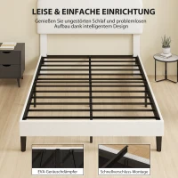 HOMCOM Bett 140x200 cm Bettgestell mit verstellbarem gepolstertem Teddy-Fleece-Kopfteil, einfache Montage, Weiß(m-7)