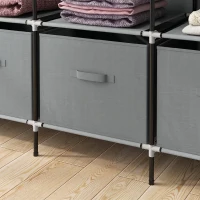 HOMCOM Dulap din Material Textil și Oțel cu 10 Compartimente, 4 Sertare și Uși cu Fermoar, Gri(m-9)