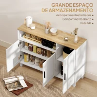HOMCOM Aparador de Sala com Prateleiras Ajustáveis Compartimento Aberto Pernas de Madeira 110x33x75 cm Branco(m-4)