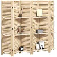 HOMCOM Paravent intérieur en bois 4 panneaux 160 x 170 cm, séparateur de pièce pliable 3 étagères, bois naturel effet brûlé(m-1)