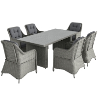 Outsunny 6 Seater Rattan Garden Dining Set with Cushions, Aluminium Outdoor Patio Furniture Set for Garden Gatherings & Outdoor Dining, Mixed Grey