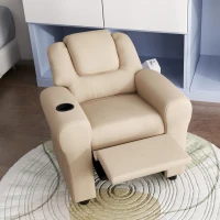 HOMCOM Kids Recliner Chair, PU Leather with Adjustable Backrest, Footrest, Padded Headrest, Beige(m-9)