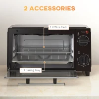 HOMCOM Mini Oven, 9L Countertop Electric Grill, Toaster Oven with Adjustable Temperature, Timer, Dishwasher Safe Baking Tray and Wire Rack, 750W, Black(m-6)