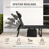 Outsunny Șezlong de Grădină Pliabil cu Spătar Reglabil în 5 Poziții și Pernă, 185x58x30cm, Negru(m-4)