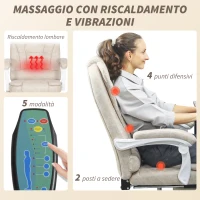 Vinsetto Sedia da Ufficio Massaggiante in Tessuto Effetto Pelle Traspirante con Telecomando e Altezza Regolabile, Crema(m-4)