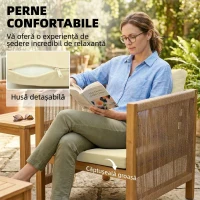 Outsunny Set de Grădină 4 Piese, Lemn de Salcâm, Conversație Terasă cu Perne Bej(m-6)