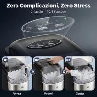HOMCOM Macchina del Ghiaccio Autopulente da 9 Cubetti in 6-12 Minuti, in PP e Acciaio Inox, 24.2x35.3x33 cm, Nera(m-6)