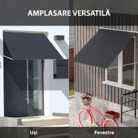 Outsunny Copertină Retractabilă cu Brațe, Deschidere Manuală, Înclinare și Protecție UV30+, 150x120 cm, Gri(m-6)
